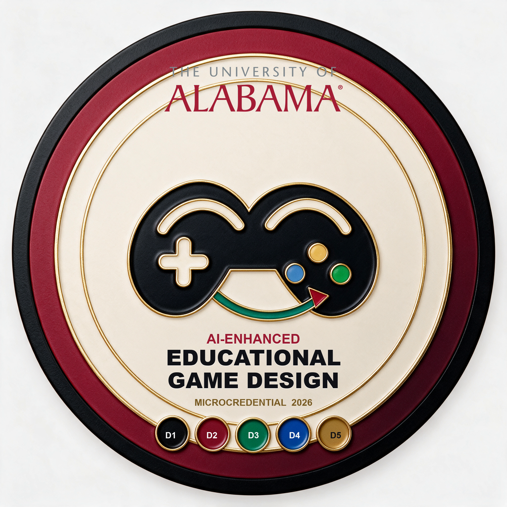 AI-Enhanced Educational Game Design microcredential badge issued by The University of Alabama.